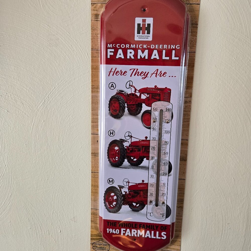Brand New Farmall Tractor Metal Indoor / Outdoor Thermometer